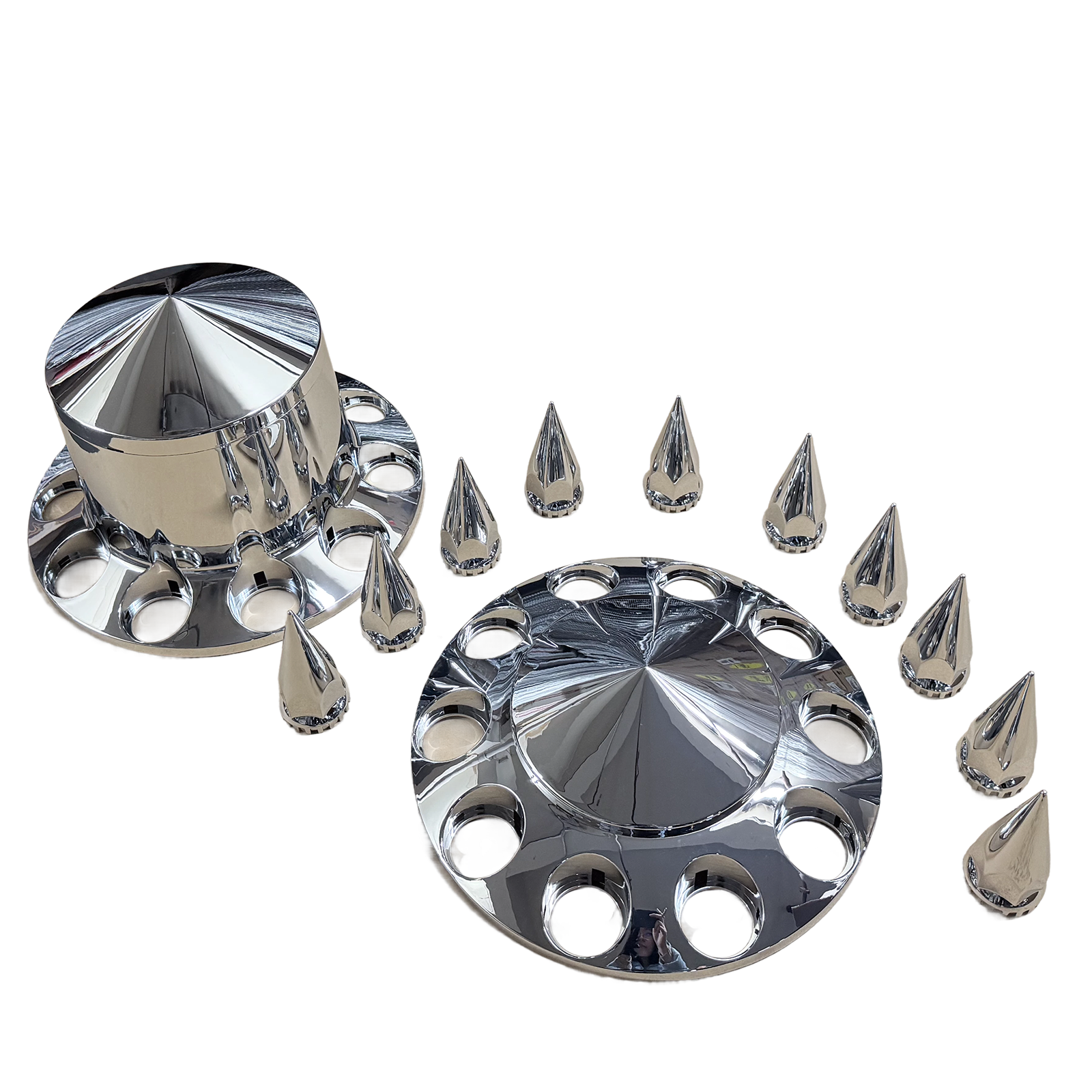 GC20WH Chrome Spike Hub Cover Kit, 6-Piece Set with 60 Lug Nut Covers - Image 3