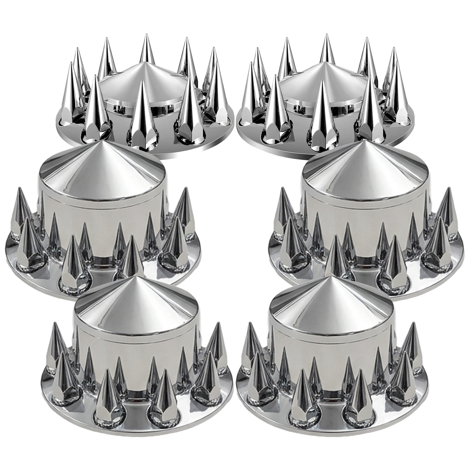 GC20WH Chrome Spike Hub Cover Kit, 6-Piece Set with 60 Lug Nut Covers