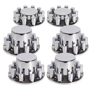 GC30WH GBK Chrome Cylinder Hub Cover Kit, 6 Pcs + 60 Lug Nut Covers, Fits 22.5" & 24.5" Wheels
