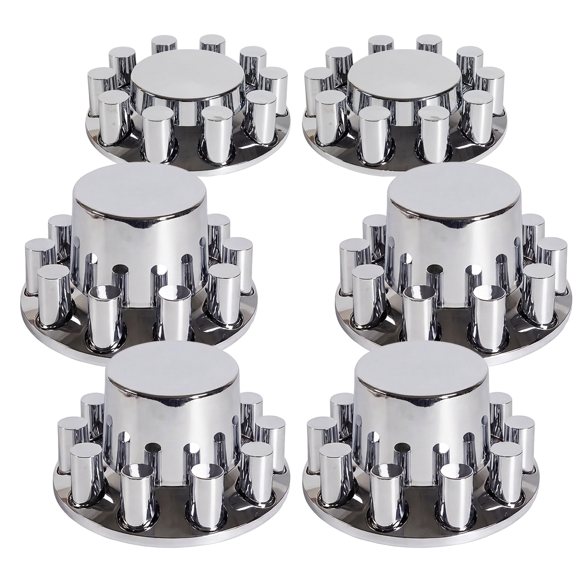 GC30WH GBK Chrome Cylinder Hub Cover Kit, 6 Pcs + 60 Lug Nut Covers, Fits 22.5" & 24.5" Wheels